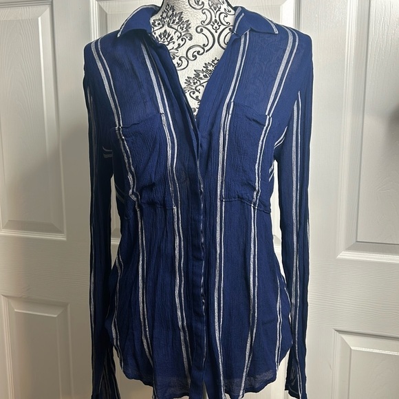 Cloth & Stone Blue White Striped Button Down S - Picture 1 of 6